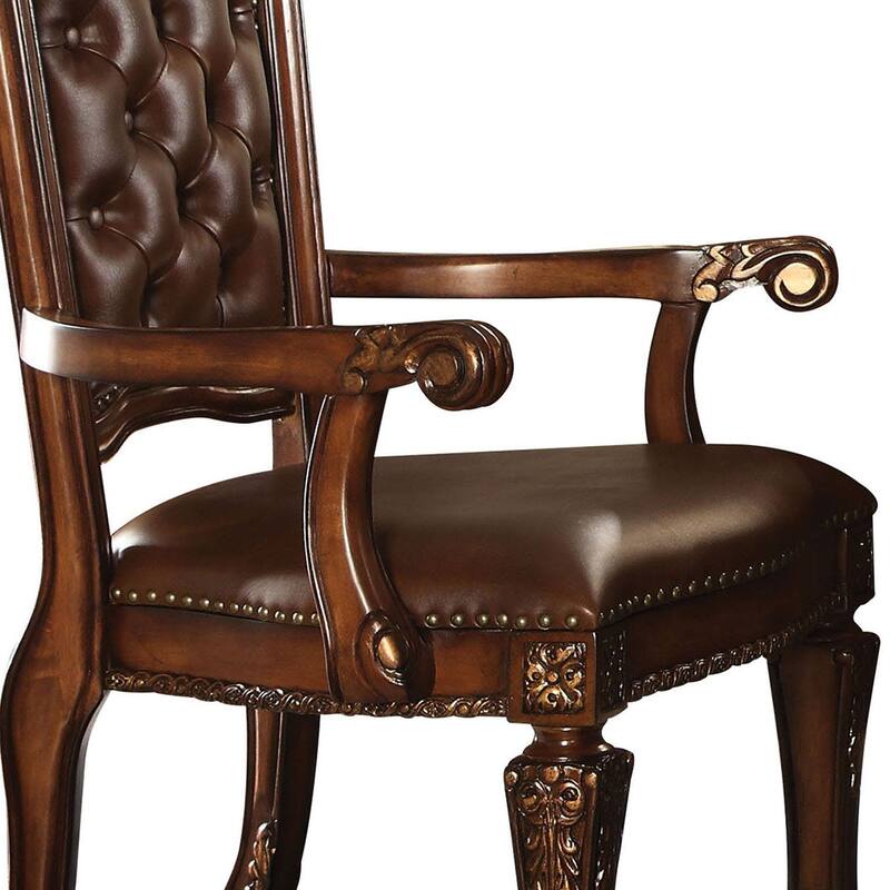 Leather Upholstered Arm Chair in Cherry Brown