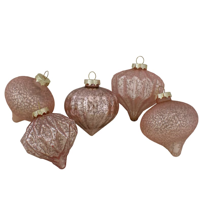 Finial and Glass Ball Christmas Ornaments - 3.25" - Blush Pink - Set of 12