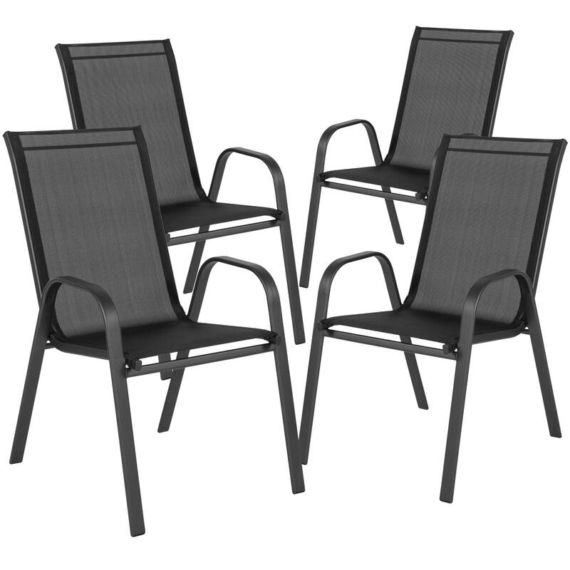 3 Piece Patio Dining Set - Glass Table, 2 Flex Stack Chairs