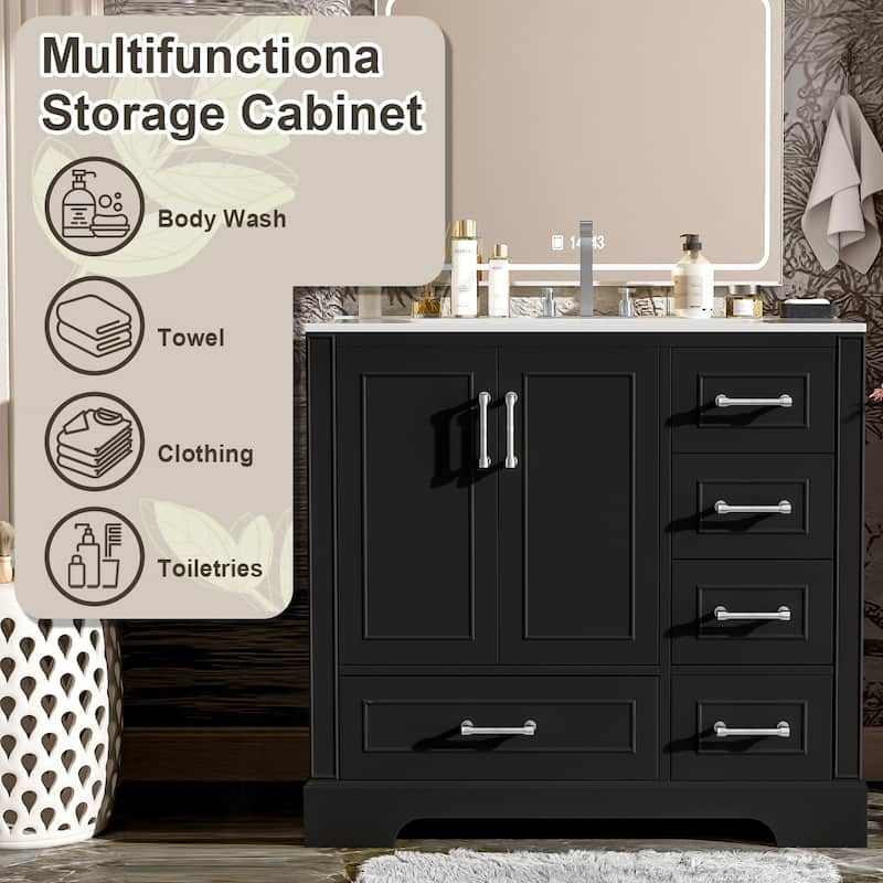 36" Traditional Bathroom Vanity with Ceramics Sink and 4 Drawers