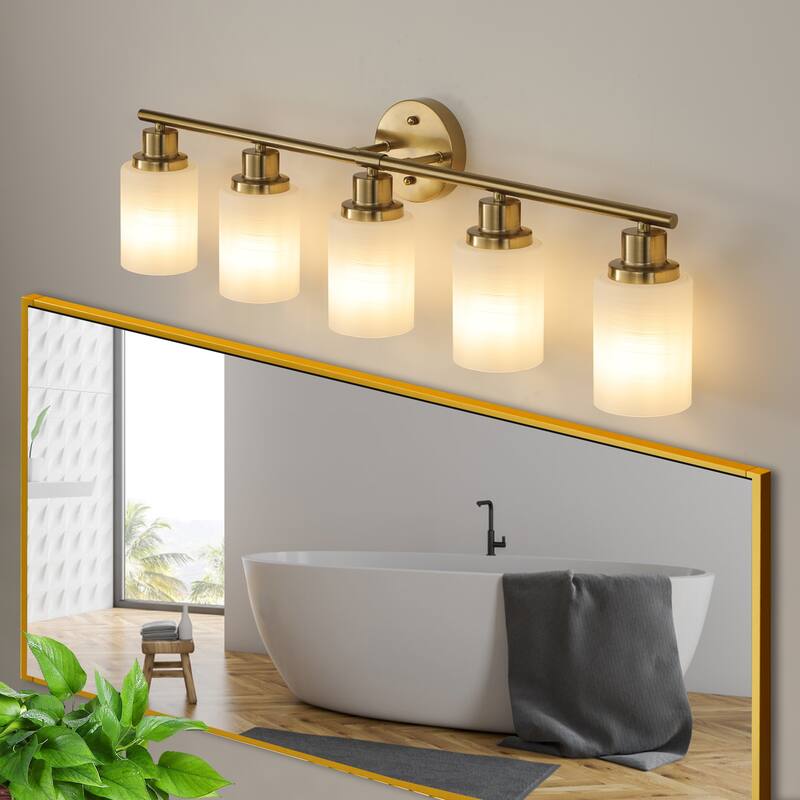 31" Modern 5-Light Vanity Wall Sconce, with Frosted Glass Shades for Bathroom or Hallway Lighting (No Bulbs)