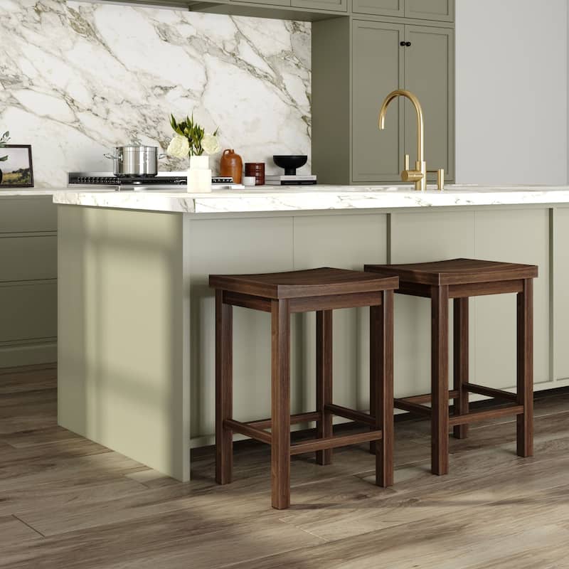 Now Furniture Solid Wood Backless Saddle Seat Counter Height Stool - Walnut - Set of 2
