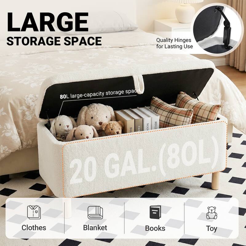 Upholstered Storage Ottoman Bench with Large Hidden Storage Fabric End of Bed Bench