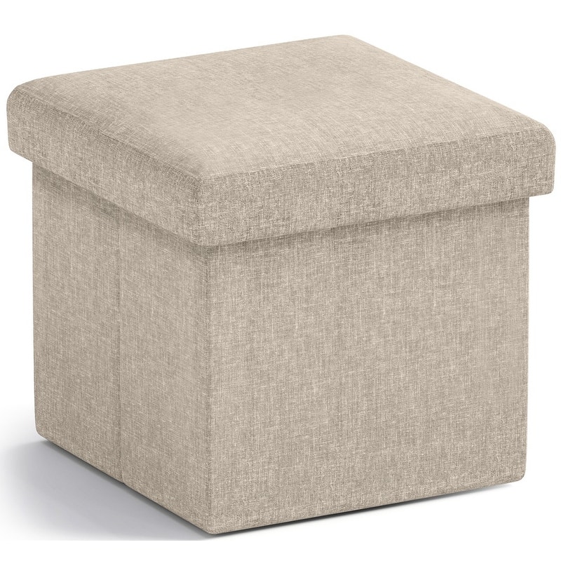 Small Foldable Square Storage Ottoman Cube - Beige