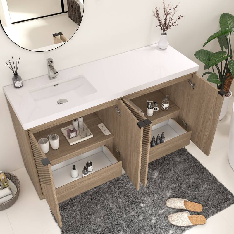 Milano 60" Freestanding Bathroom Vanity with Left White Sink