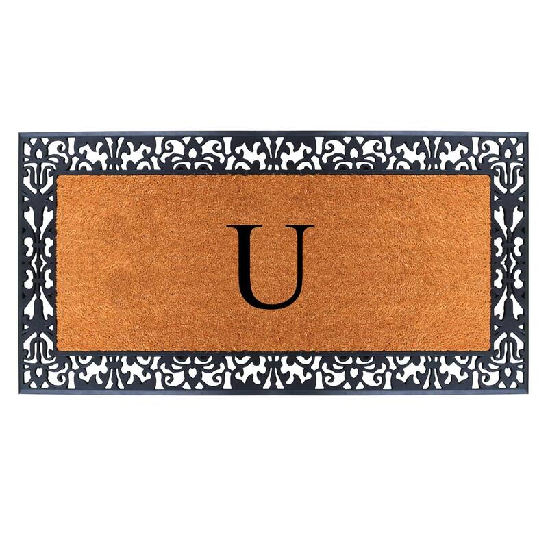 A1HC Rubber and Coir Paisley Border Heavy Duty Non-Slip Durable Double Door Monogrammed Doormat 30"X60", Black - U