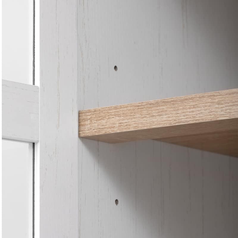 71" Tall Arched Pantry Cabinet with Shelves, Hidden Drawer and Glass Door