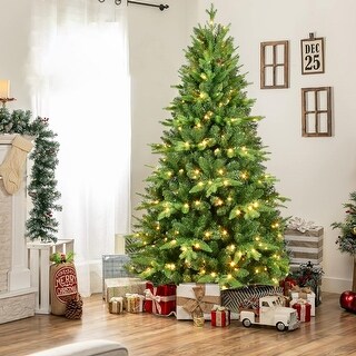 6FT PE and PVC Lighted Christmas Tree with 1228 Branches, 350 Warm White LEDs and Metal Stand, Artificial Christmas Tree