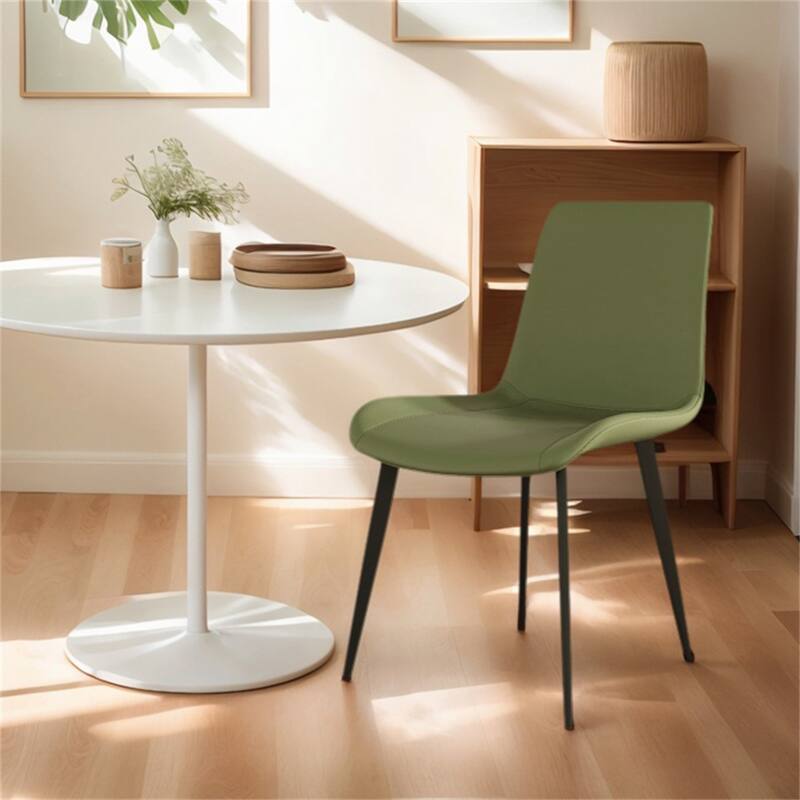 2 PCS Modern Dining Room Chairs, Upholstered Faux Leather Cushion Seat & Sturdy Metal Legs