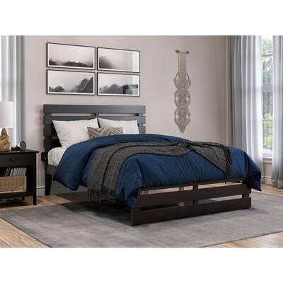 Rustic Ranch Full Bed with Footboard - Espresso Finish - Solid Wood Bed Frame