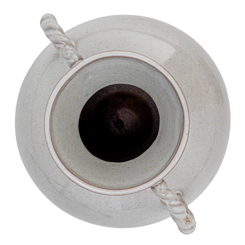 Stoneware Vase with Twisted Handles and Reactive Glaze