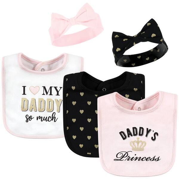 slide 1 of 1, Hudson Baby Infant Girl Cotton Bib and Headband or Caps Set, Daddys Princess, One Size - Daddys Princess - One Size One Size - Daddys Princess