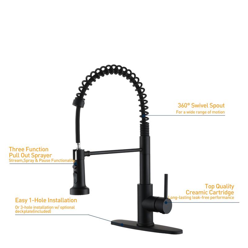 Stainless Steel Pull-Out Kitchen Faucet with 3-Function Spray Head