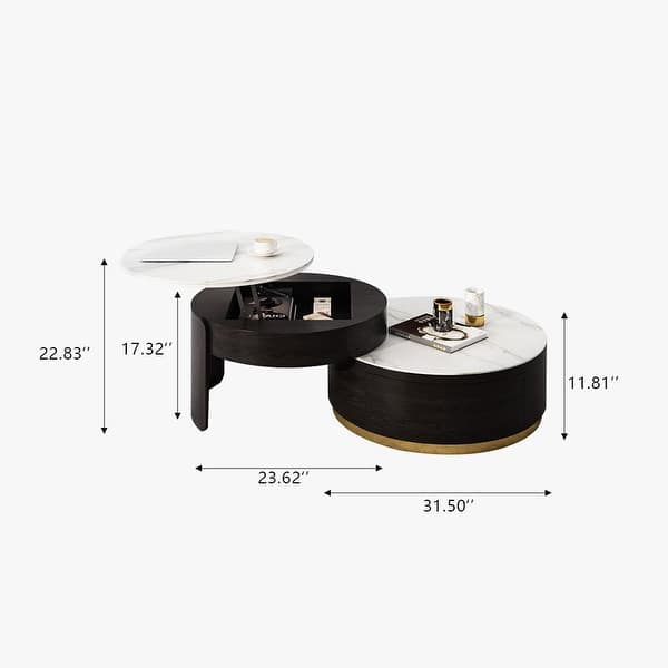 dimension image slide 0 of 2, Lift-top Modern Nesting Coffee Table Set Of 2, White Sintered Stone Coffee Table Set