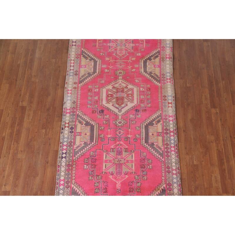 Hand Knotted Oriental 100% Wool Carpet Traditional Tribal Pink Ardebil Runner Rug - 9' 10'' X 4' 4''