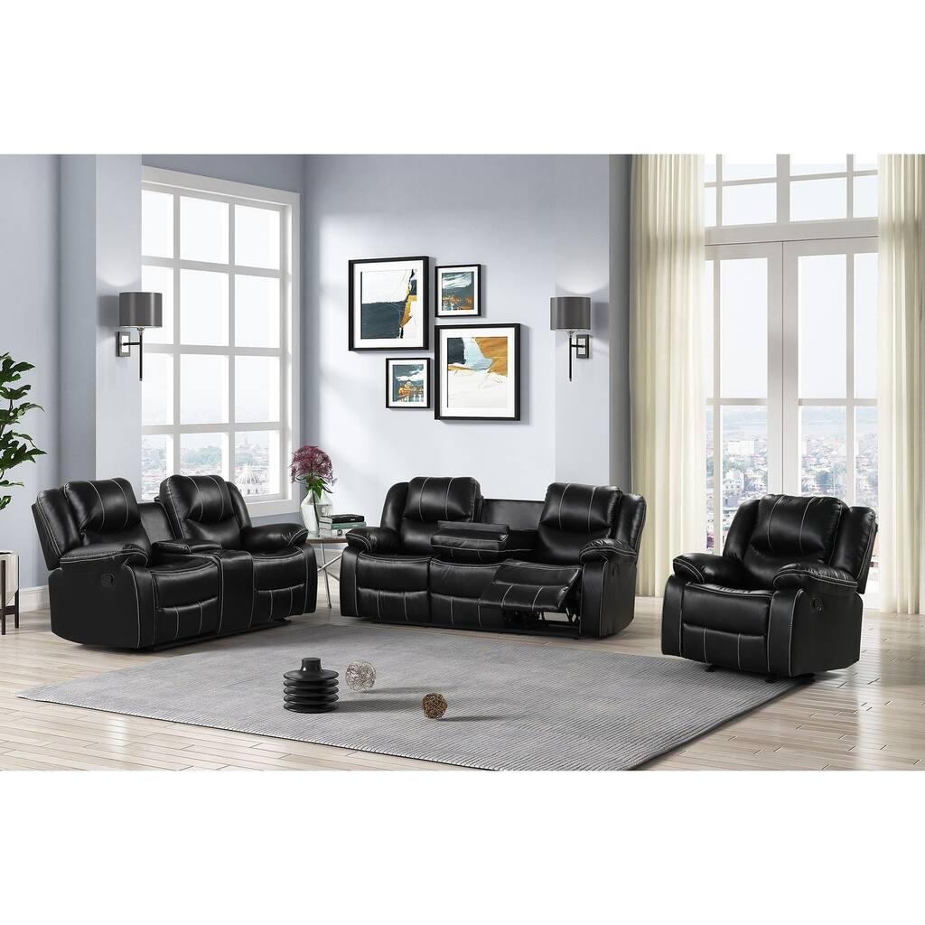 Edyth Black Leather Gel 3PC Reclining Set - Overstock - 39390214