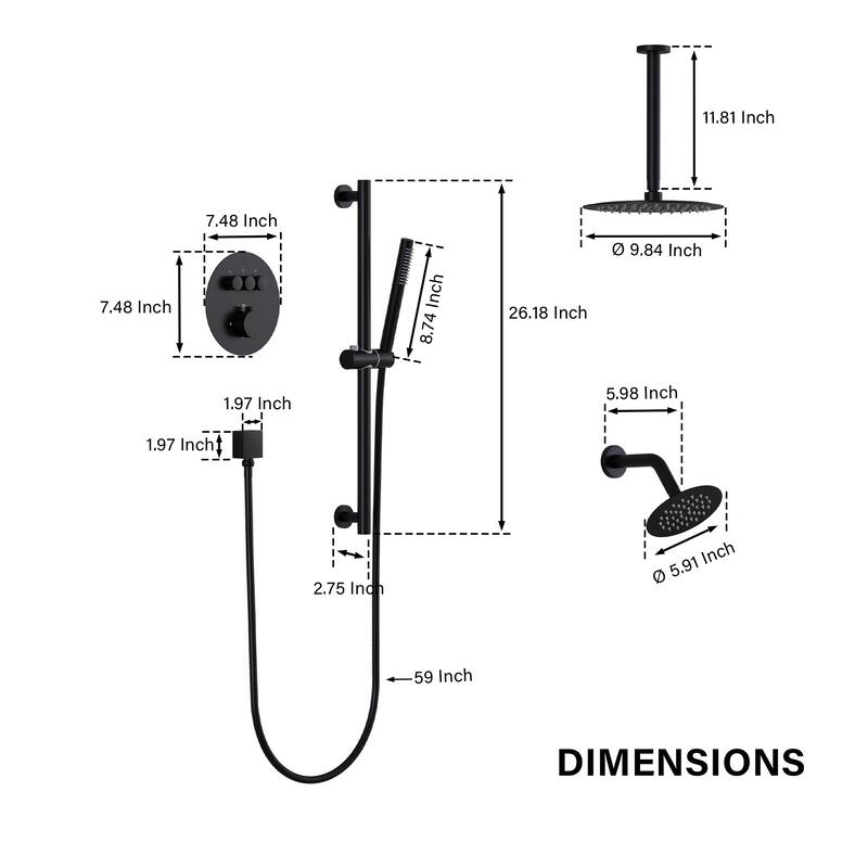 Ceiling/Wall Mount Multifunction Dual Shower System 10 in. 3-Function Round Shower Head With Hand Shower