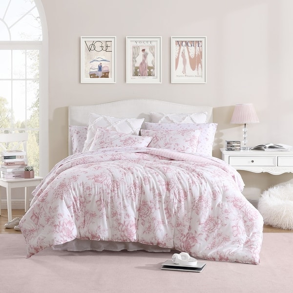 Laura Ashley Delphine Pink Cotton Comforter Reversible Set