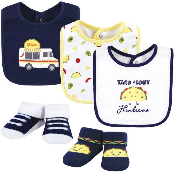 slide 1 of 1, Hudson Baby Infant Boy Cotton Bib and Sock Set, Handsome Taco, One Size - Handsome Taco - One Size