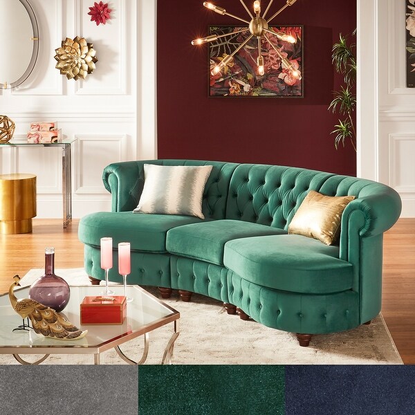 Morgan Velvet Tufted Scroll Arm Chesterfield Curved Sofa by iNSPIRE Q Bold. Opens flyout.