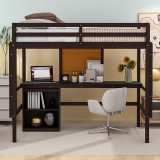 Multifunctional Design Loft Bed with Built-in Writing Desk and Shelves, Efficient space, Twin size
