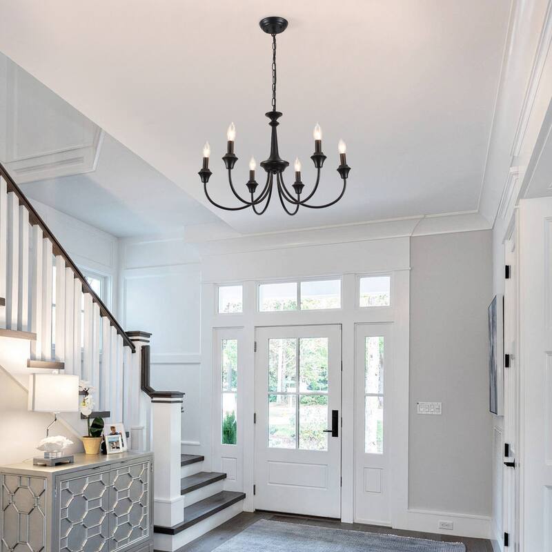 6-Light Modern Chandelier , Farmhouse Candle Chandelier for Dining Room Living Room Bedroom Kitchen - W24.4"x H15.55"
