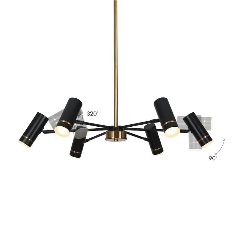 Modern Contemporary 6-Light Black Gold LED Chandelier Metal Wheel Pendant Light for Dining Room - 28" W x 6" H