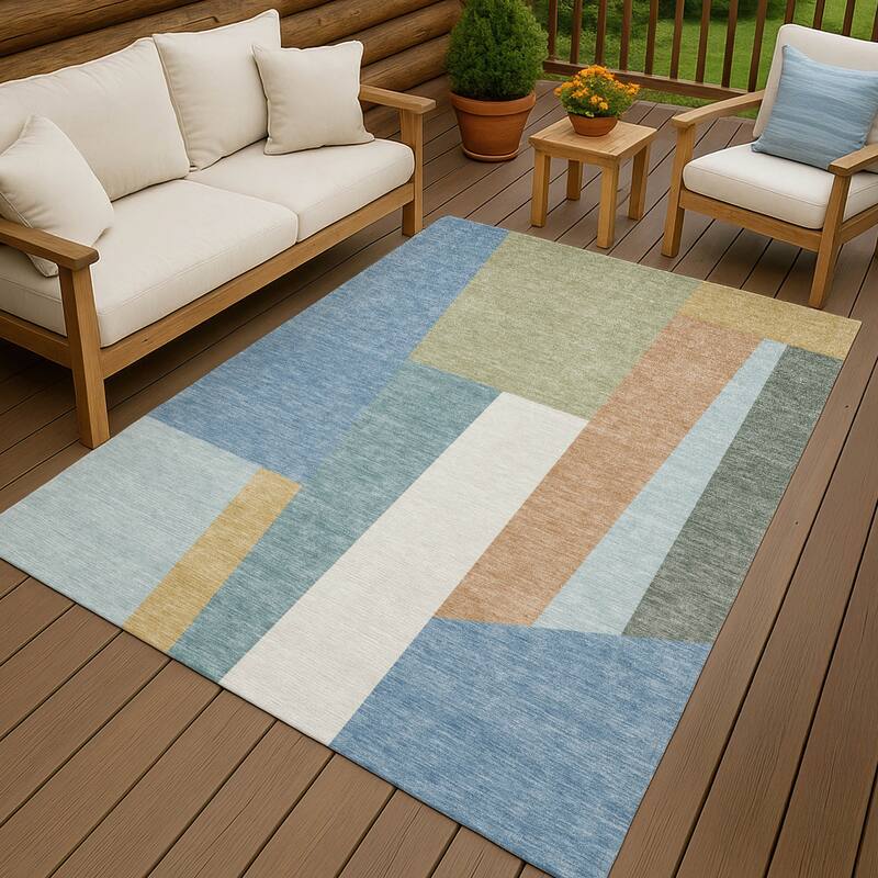 Machine Washable Indoor/ Outdoor Contemporary Jolie Chantille Rug - Blue - 5' x 7'6"
