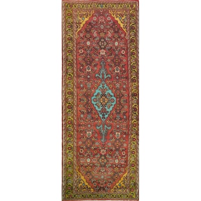Hand Knotted Oriental 100% Wool Carpet Traditional Floral Oranges & Rust Hamedan Runner Rug - 10' 4'' X 3' 10''