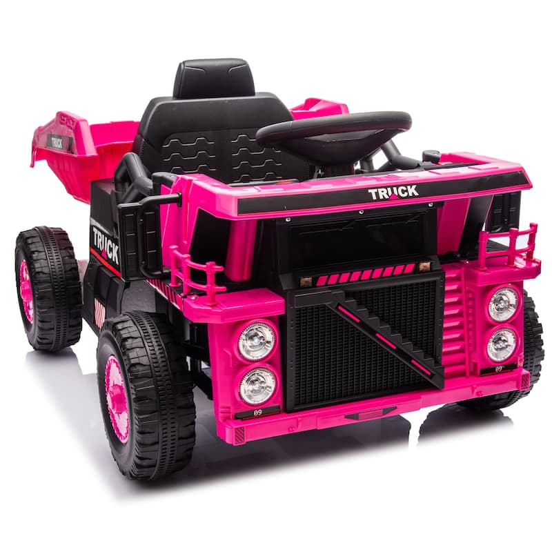 12V Kids Ride On Dump Truck W/Parents Control,2wd,Rear-Wheel Suspension,Electric Dump Bed And Extra Shovel,For Kids 3-5 - Pink