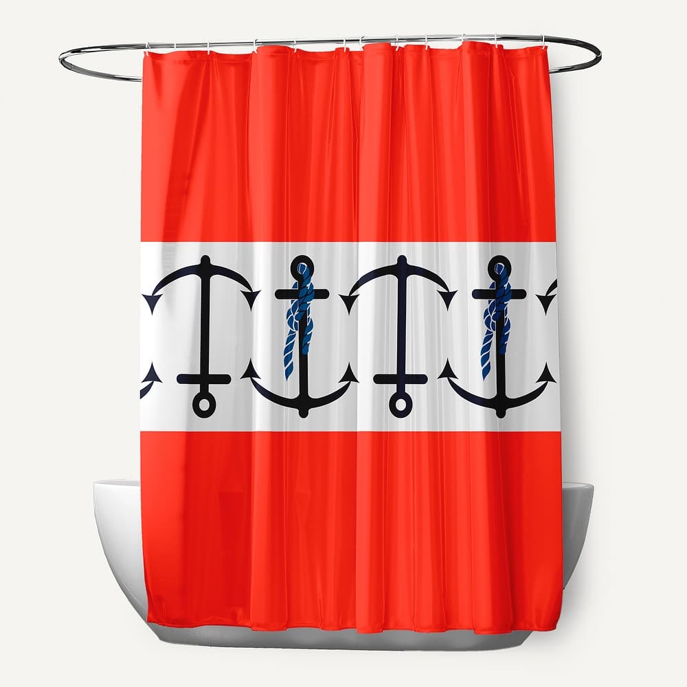 71 x 74-inch Anchor Stripedd Print Shower Curtain