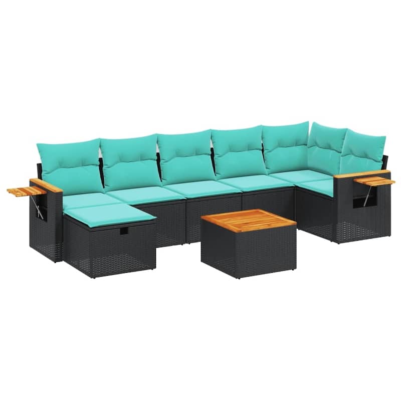 vidaXL Patio Sofa Set with Cushions Outdoor Conversation Furniture Poly Rattan - 24.4" x 24.4" x 27.2"