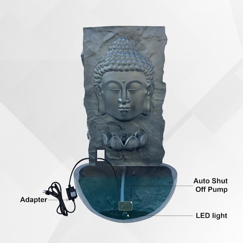 XBrand 30 in H Fiber Resin Wall Buddha Zen Outdoor Garden Water Fountain w/ warm LED Light