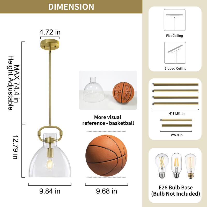 Starsky 1-Light Industrial Pendant With Glass Shade