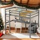 preview thumbnail 1 of 28, Kid Bed Frame Wood Twin Loft Bed with Under-bed Built-in Desk and Storage Cabinet Grey