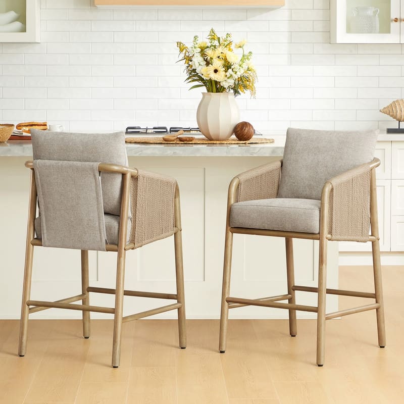 Lynn Counter Height Bar Stool with Braid Wood Arm Set of 2