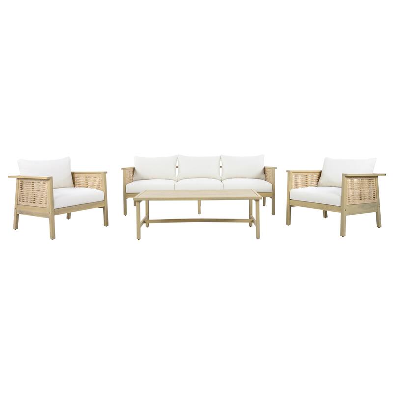 Christopher Knight Home - Solace 4- Piece Solid Wood & PE Wicker Outdoor Patio Conversation Set