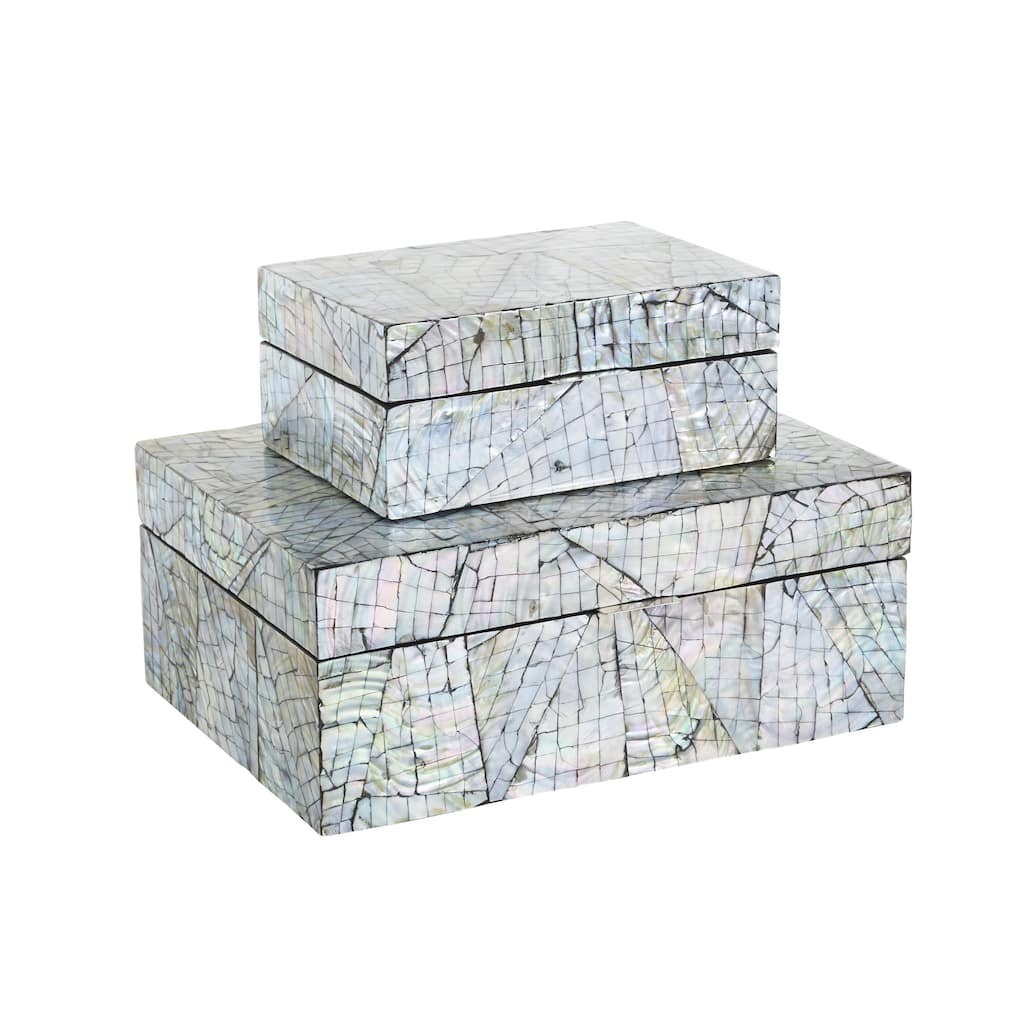 Mother of Pearl Shell Abstract Handmade Mosaic Storage Box - Set of 2 Multi Colored - Roche River Decor