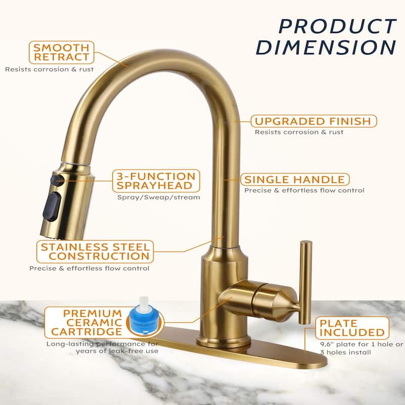 WOWOW Pull Down Sprayer Kitchen Faucet with Soap Dispenser