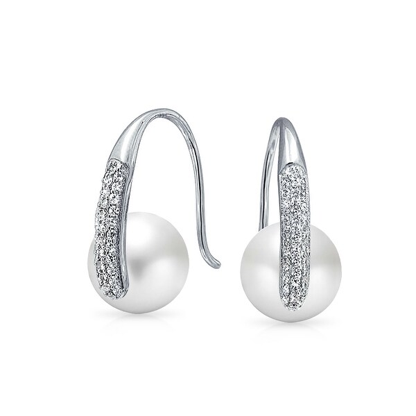 Bling Jewelry White Imitation Pearl Earrings Pave Cz Rhodium Bling Jewelry White Imitation Pearl Earrings Pave Cz Rhodium Plated Br