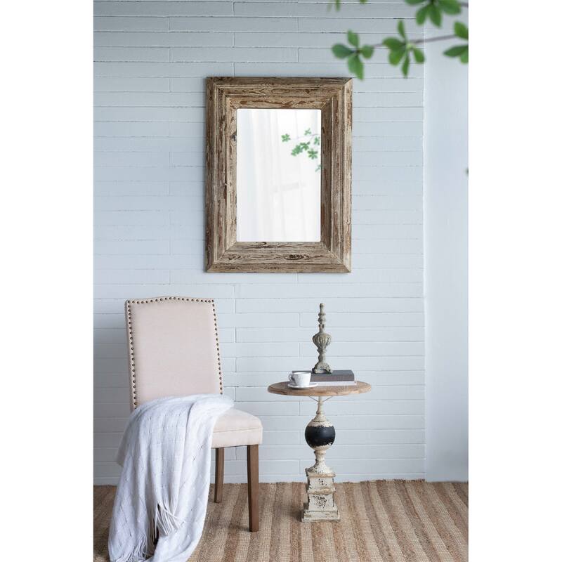 Rectangle Wall Accent Mirror with Distressed Wood Frame - Brown