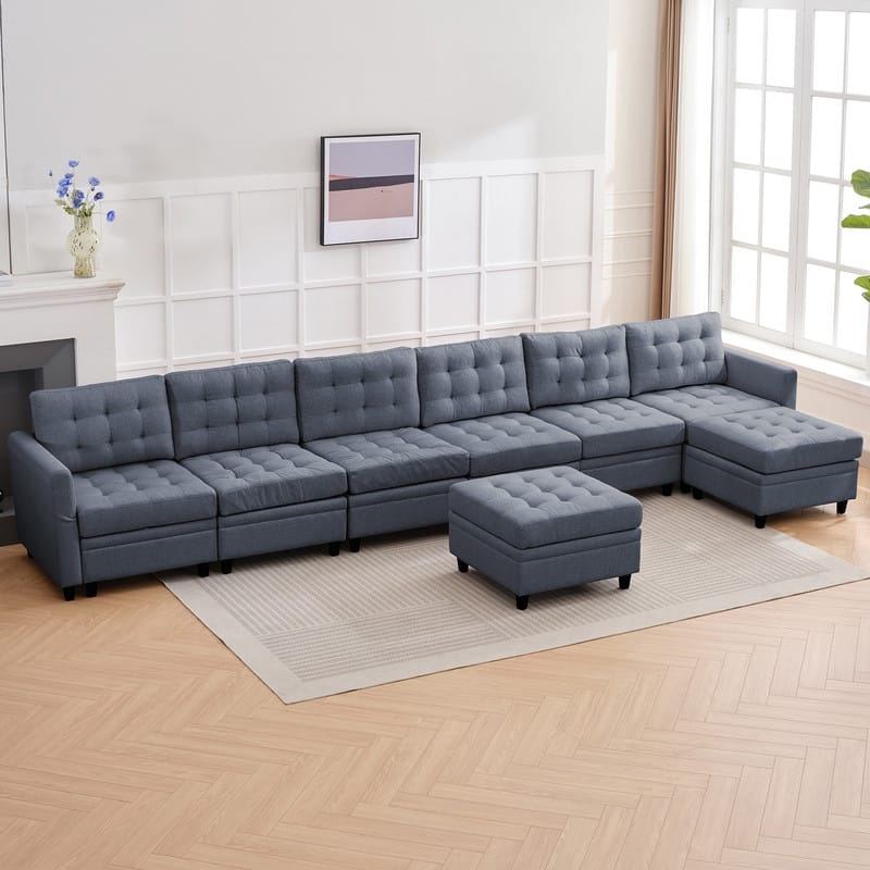 Mixoy Modular Sectional Sofa with Adjustable Armrest,Storage Ottoman,Modern L/U Shaped Living Room Furniture Set