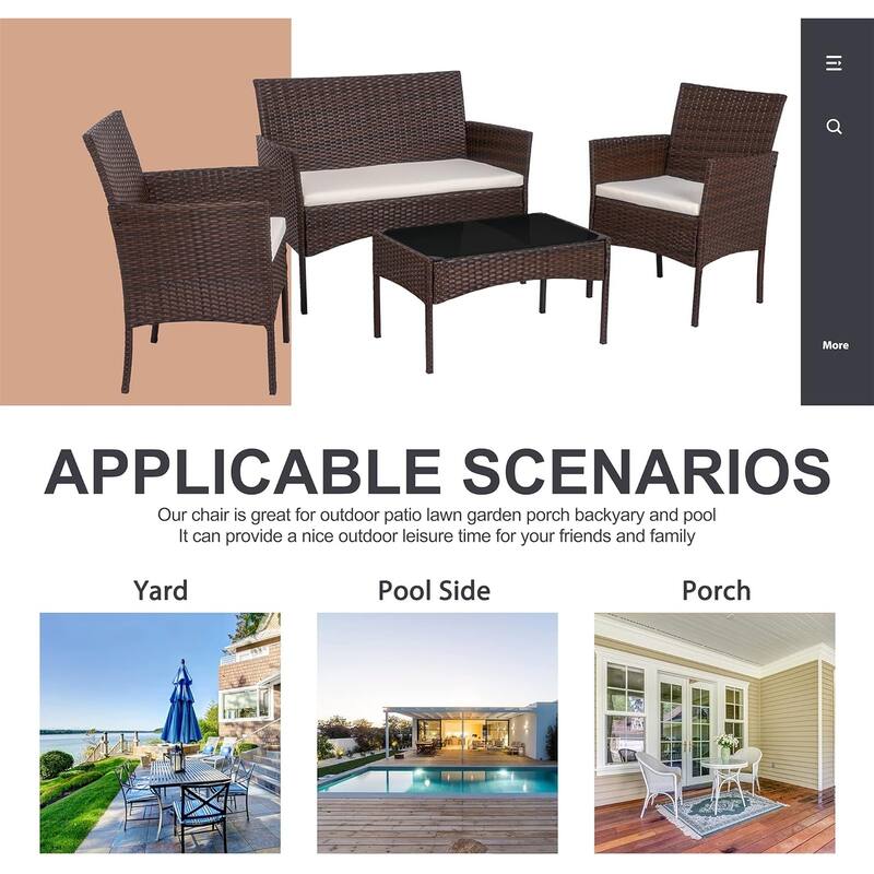 Futzca 4 Pieces Rattan Chair Set Outdoor Patio Furniture Set