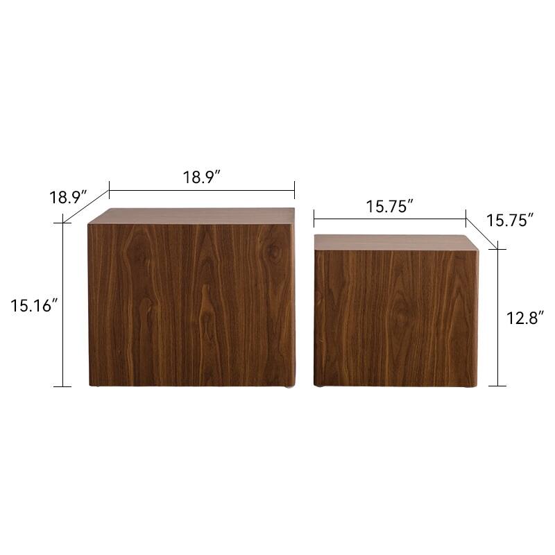 MDF Modern Nesting Imitation Wood Grain Coffee Table, Cube Side Table, Set for Small Space Living Room Bedroom-Set of 2