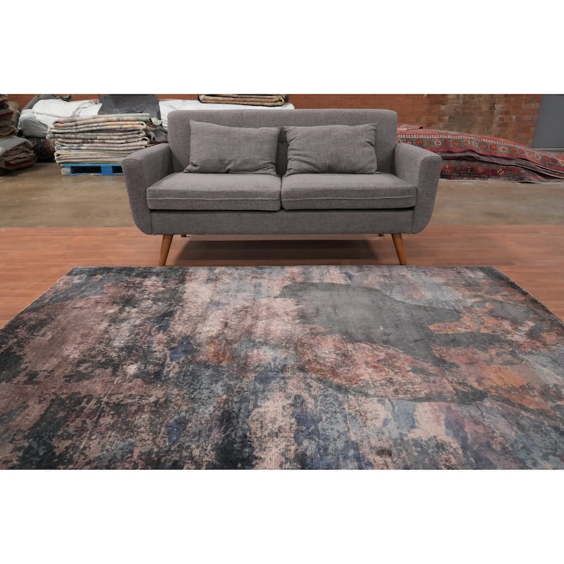 Hand Knotted Oriental Viscose Silk Carpet Modern All-Over Multi-Colored Abstract Area Rug - 7' 8'' X 5' 8''
