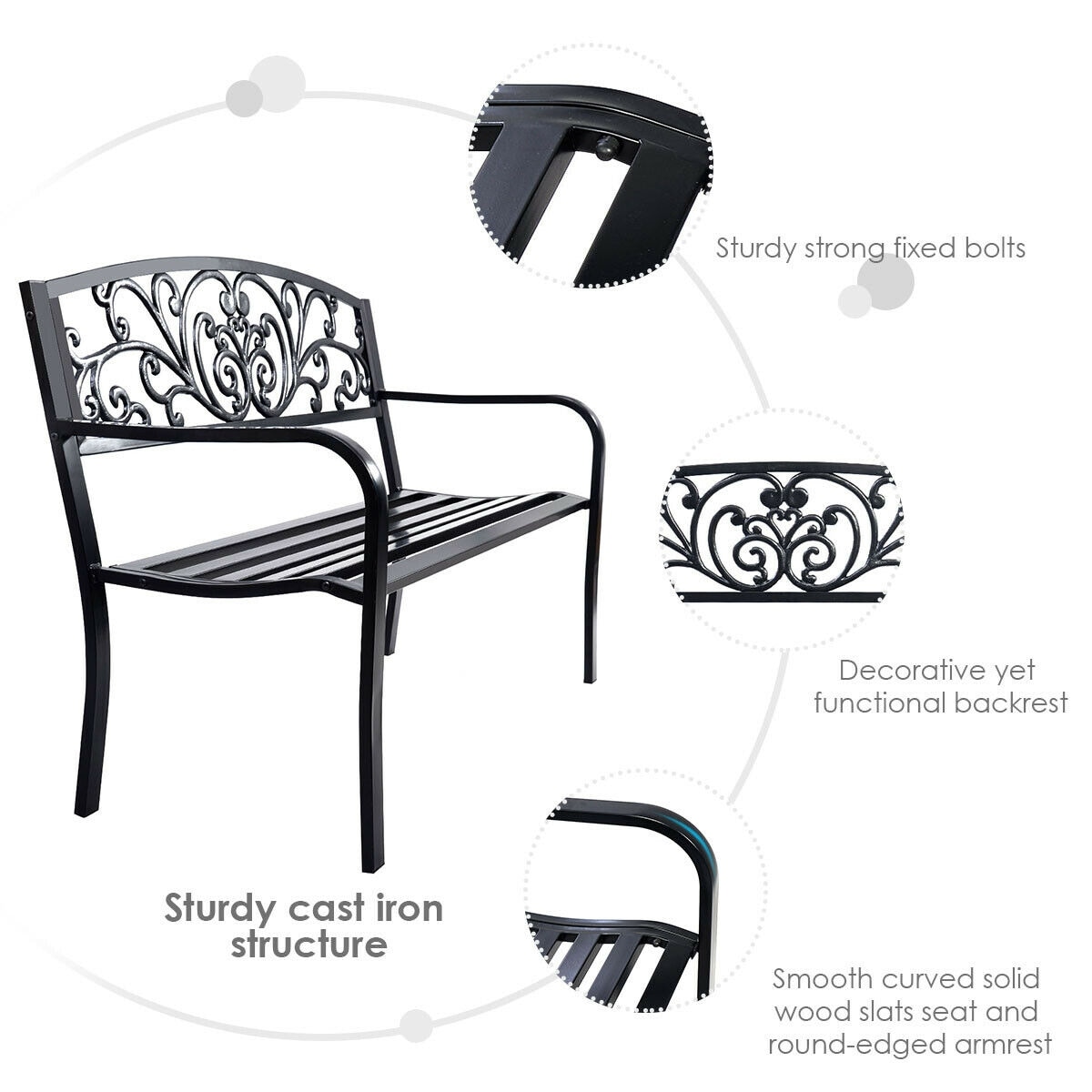 Shop Costway 50 Patio Park Garden Bench Porch Chair Steel Frame Cast Iron On Sale Overstock 16732634