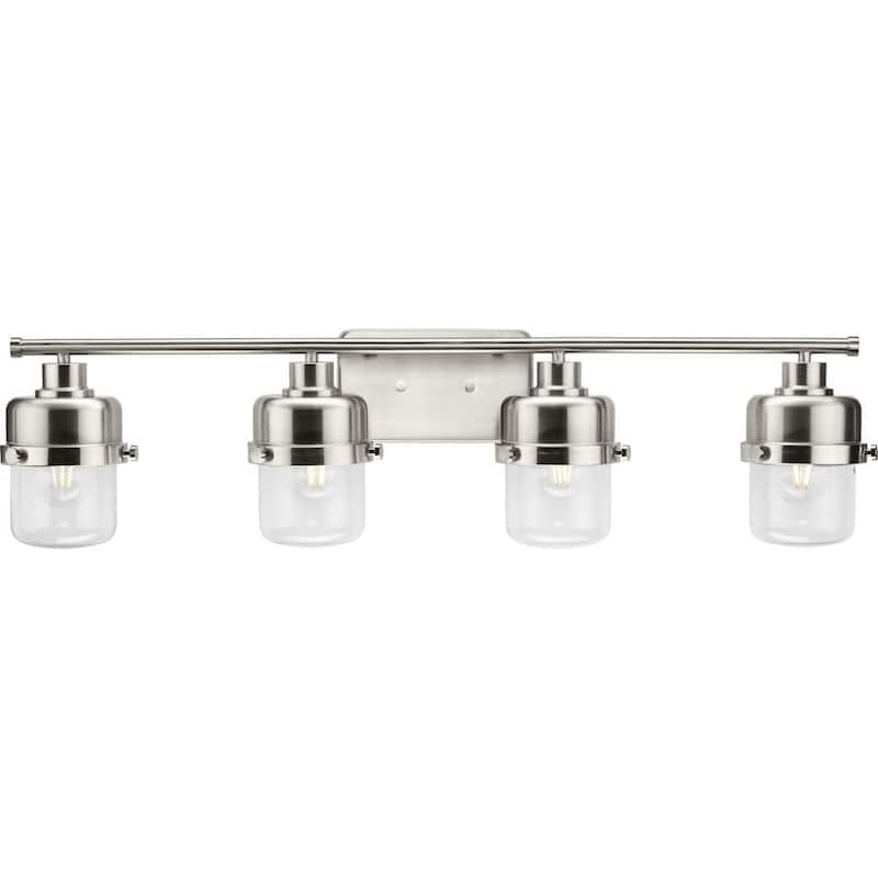 Beckner Collection Four-Light Brushed Nickel Clear Glass Urban Industrial Bath Light - 33.75 in x 6.37 in x 8.37 in