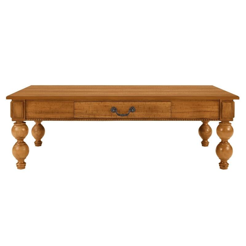 Rectangular 47" Wooden Coffee Table with Storage Drawer, Vintage Cocktail Table with Solid Wood Legs for Living Room Elegance