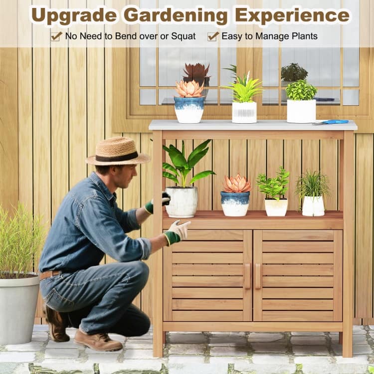 Natural Acacia Wood and Resin Garden Potting Bench with Ample Storage, Ergonomic Height - 80 x 40 x 90.5 cm (L x W x H)