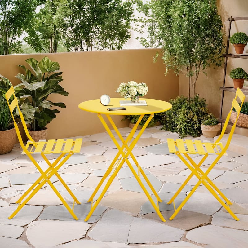 EROMMY 3-Piece Bistro Set Outdoor Patio Furniture, Foldable Garden Table and Chairs, Rust-Resistant, Lightweight for Balcony